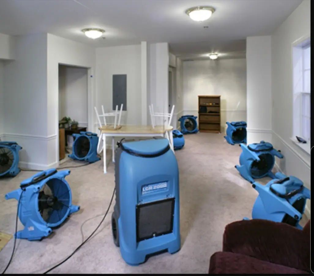 Air movers and dehumidifier setup for Water Extraction & Removal in Peabody